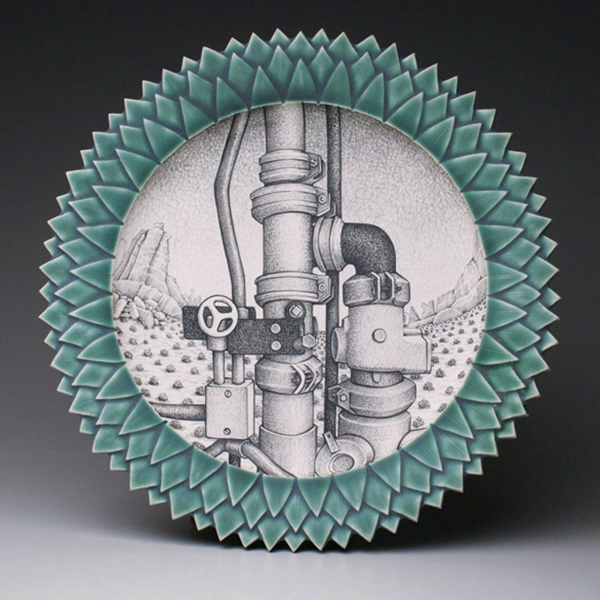 5 Jason Walker’s Backflow, 12 in. (30 cm) in diameter, porcelain, glaze, underglaze. 