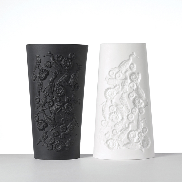 1 Future Fossils, to 9¼ in. (24 cm) in height, white and colored Parian slip, black porcelain, fired to 2228°F (1220°C), 2021. 