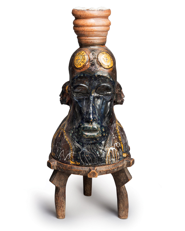 2 Leroy Johnson’s Ancestors, 22 in. (56 cm) in height, ceramics, glaze, marker, wood, 1999. 
