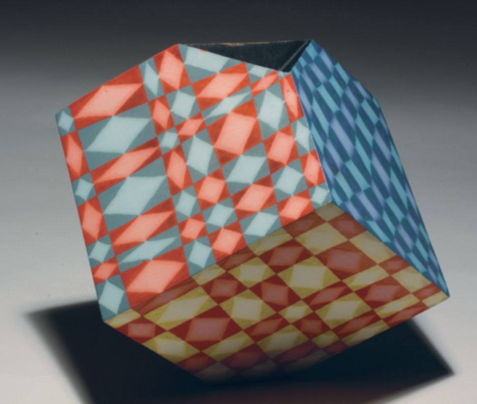 Masu-Series Cube (2459), 10 in. (25 cm) in length, earthenware, terra sigillata, slip, glaze, fired to cone 05, 2012.