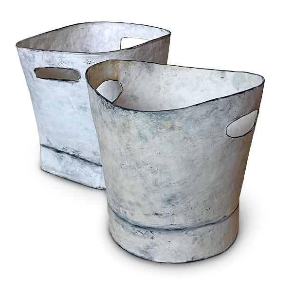 1 Maria Kristofersson’s Ceramic Buckets I & II, terra cotta, stoneware slip, 2022. 