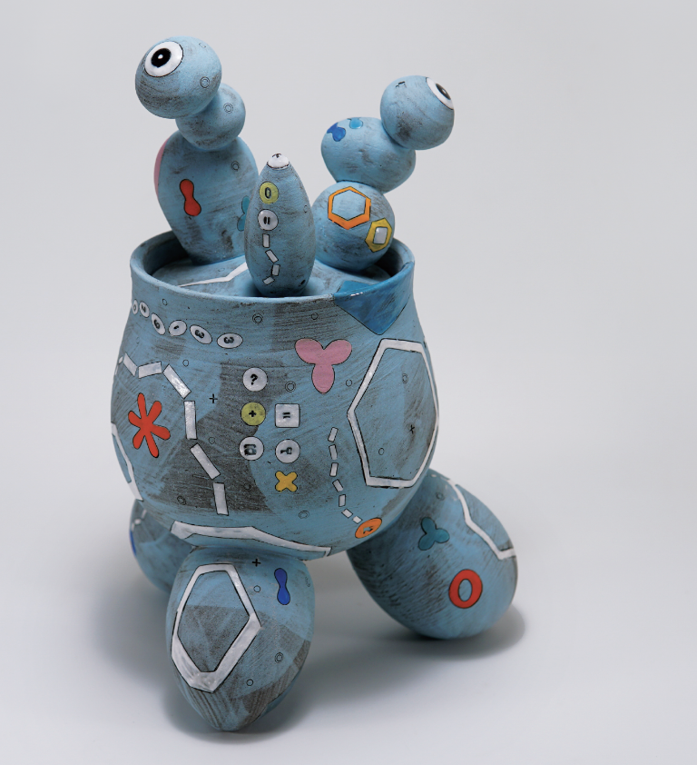 Blue Box with Curious Mind, 12 in. (30 cm) in height, stoneware, 2019.