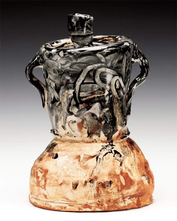 6 Covered jar, 12 in. (30 cm) in height, wheel-thrown earthenware, Redneck Majolica, wood fired, 2021. 