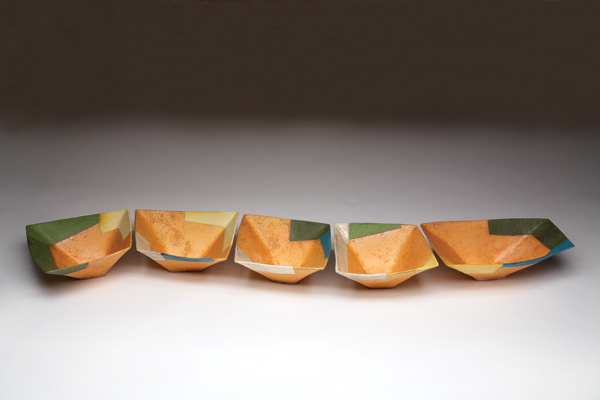 Set of bowls, 4 ft. 4 in. (1.3 m) in length, earthenware, 2007. Photo: Peter Lee.