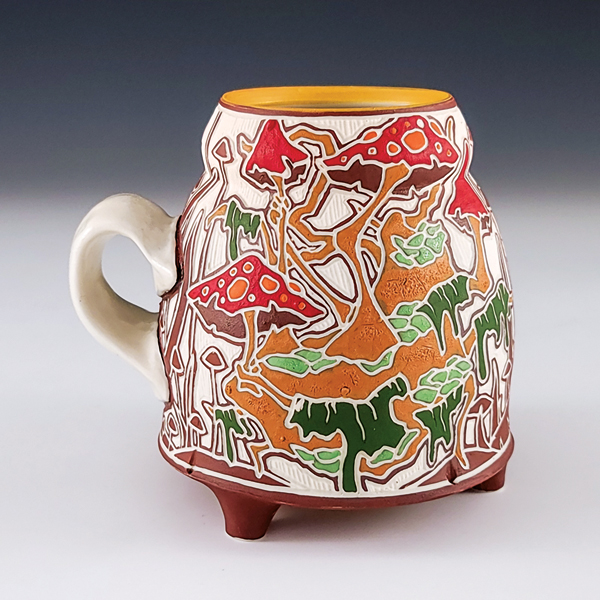 Mushroom Mug, 5 in. (13 cm) in height, sgraffito on porcelain.