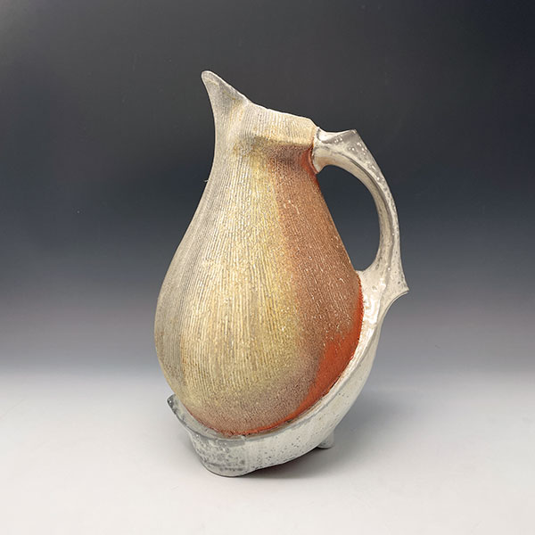 8 Brian Chen’s zarfed pitcher, 12 in. (30 cm) in height, soda-fired domestic porcelain, 2021.