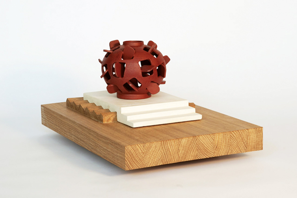 10 Patrick Kingshill’s Drafty, 21 in. (53 cm) in length, red stoneware, Hydrocal, white oak, 2021. Photo: Kevin Bond.