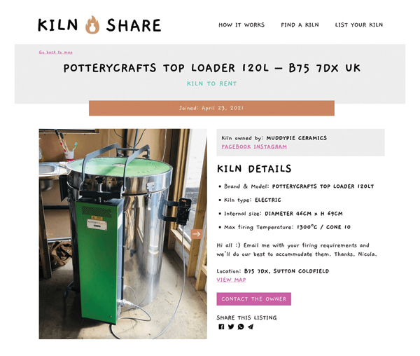 3 A kiln listing page on Kiln Share. 