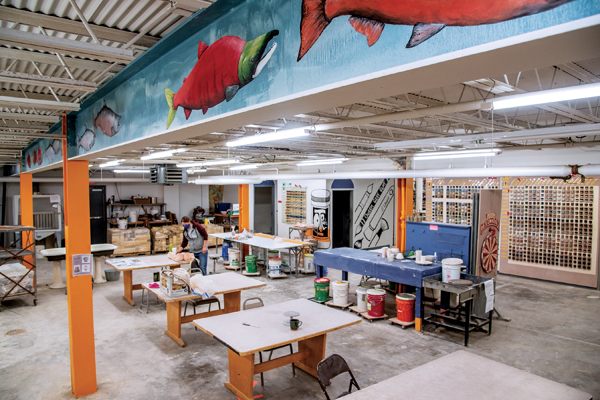 5 View of glaze area with the salmon fish run painting above.