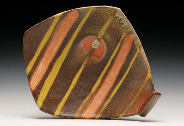 3 Randy Johnston’s Spoon Form, 14¼ in. (36 cm) in width, anagama wood-fired stoneware, flashing slip, colored slips, 2022. Photo: Schaller Gallery.