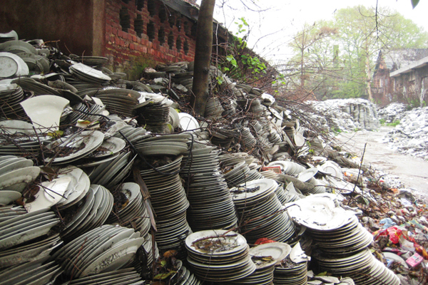 3 Factory discarded plates, Jingdezhen, China.