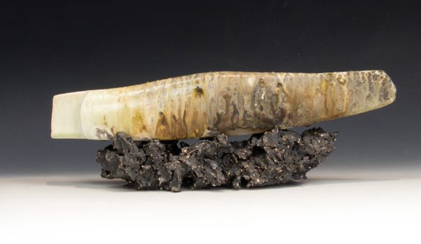 5 Buried Adze Series, 13 in. (33 cm) in length, wood-fired and salt-glazed stoneware and porcelain.