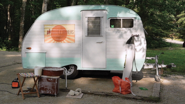 The Mobile Makers trailer (and open-air studio) that Sarah Anderson and Marret Metzger will call home as they explore the Southwest and West Coast of the US and meet other artists along the way.