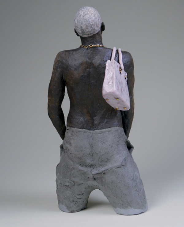 7 Connotation II (back view), 15 in. (38 cm) in height, coil-built stoneware, engobe, underglaze, oxides, glaze, luster, 2018. 