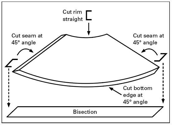 Margaret Kinkeade’s pitcher template with directions on how to bevel each edge for better joining. Scale up on a copy machine to your desired size.