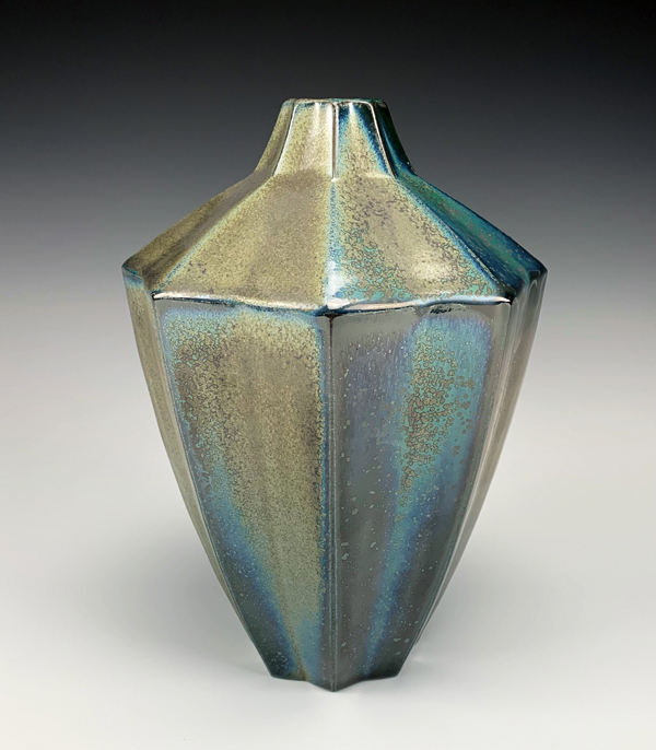 Vase, 7 in. (18 cm) in height, slip-cast ceramic, sprayed glaze, soda fired to cone 11, 2020.