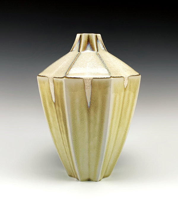 Vase, 7 in. (18 cm) in height, slip-cast ceramic, sprayed glaze, soda fired to cone 11, 2020.