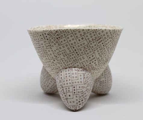 Molcajete, 5½ in. (14 cm) in diameter, slip-cast porcelain, assembled, iron sulfate, fired to 2232°F (1222°C).