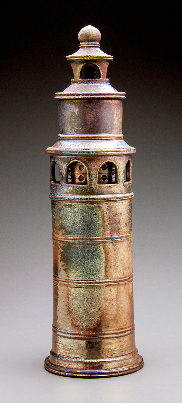 3 Tower Jar, 17 in. (43 cm) in height, stoneware, Cedar Heights Redart slip, wood fired to cone 11, reduction cooled, 2020.