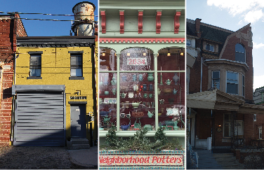 2 Façades of the three tour locations. From left to right: Connelly’s studio, Neighborhood Potters (Patterson and Pierantozzi’s studio and showroom), Greenheck’s studio and showroom.