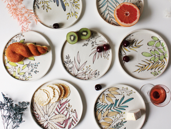 Plates, 7¾ in. (20 cm), porcelain, underglaze, glaze, fired to cone 6. 