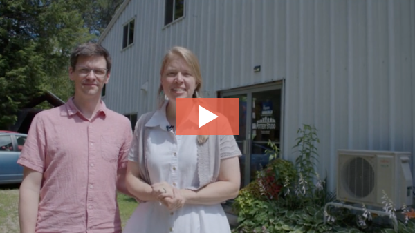 Image of Martha Grover and Josh Rysted outside their Bethel, Maine pottery studio.