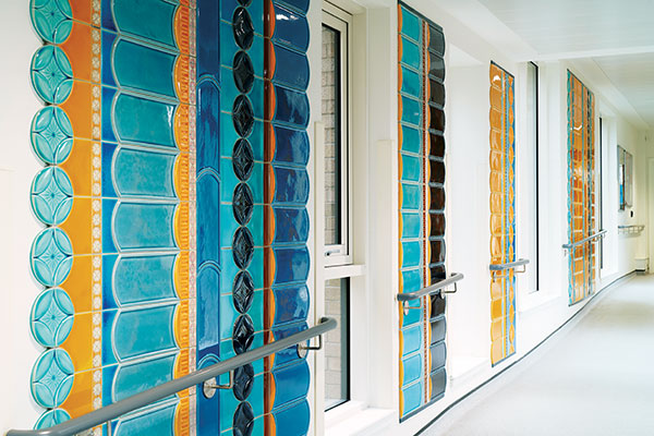 9 The Tiled Corridor, 387 square feet (36 square meters), 2000 slip-cast-molded glazed tiles manufactured by Craven Dunnill Jackfield, 300 hand-built, stamped and glazed tiles made by Frances Priest, 2018. Photo: Shannon Tofts.