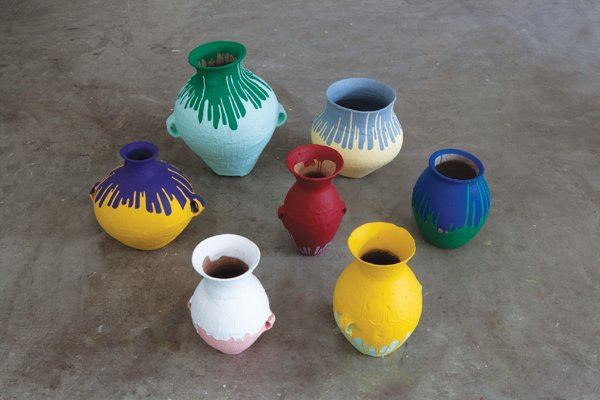 9 Ai Weiwei’s Colored Vases, up to 11½ in. (29 cm) in height, Neolithic pottery, industrial house paint, 2011.