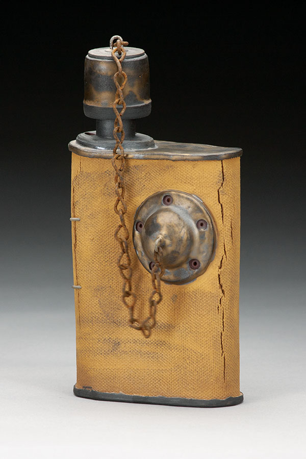 2 Andrew Massey’s flask, 7½ in. (19 cm) in height, handbuilt brown stoneware, fired to cone 6 in oxidation, 2017.