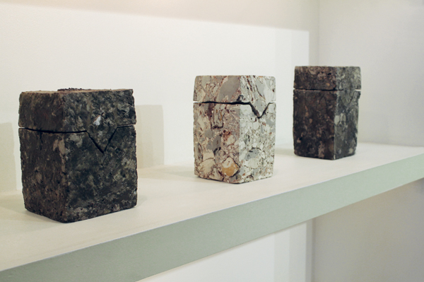 5 Tim Rowan’s boxes, wood-fired ceramic.