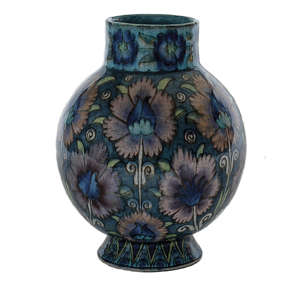 1 William De Morgan’s Vase with Persian Floral Decoration, 8¼ in. (21 cm) in diameter, tin-glazed earthenware, 1897.