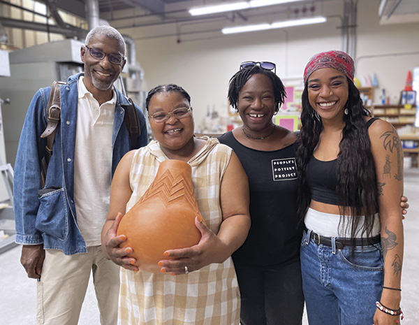 2 (Left to right) Paul Briggs, Jabulile Nala, Osa Atoe, and Kristen Stain at Mudflat Studio, Somerville, Massachusetts, Summer 2022. Photo: Susan Bernstein.