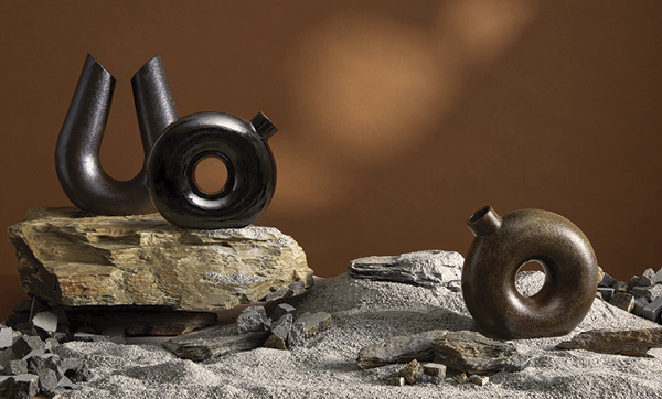 7 MOTHEROCK, sink-trap sediment clay body, rock by-product, recycled glass and sink-trap sediment glaze.