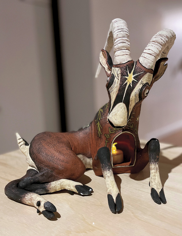 9 Julian Miholic’s We Have Always Survived (two views), stoneware, underglaze, glaze, fired to cone 51/2, nichrome wire.