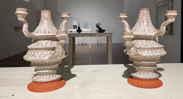 11 Lauren Sandler’s candelabra, to 12 in. (30.5 cm) in height, earthenware, glaze.