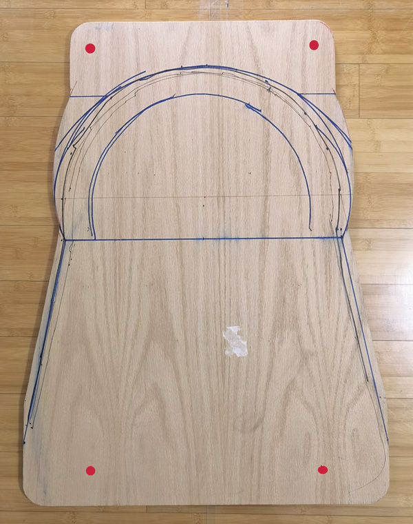 1 Trace and cut the plywood platform to match the wheel’s footprint.
