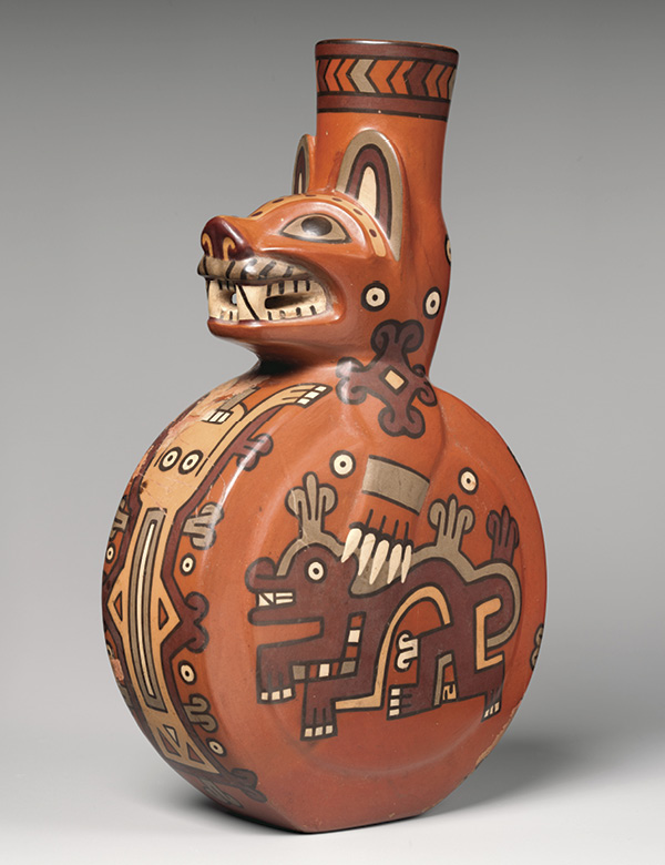 1 An example of a Wari bottle, which seamlessly merges the body of an anthropomorphized feline with that of a flask-like vessel. The artistic style of the Wari is the civilization’s most lasting legacy. Photo: The Metropolitan Museum of Art.
