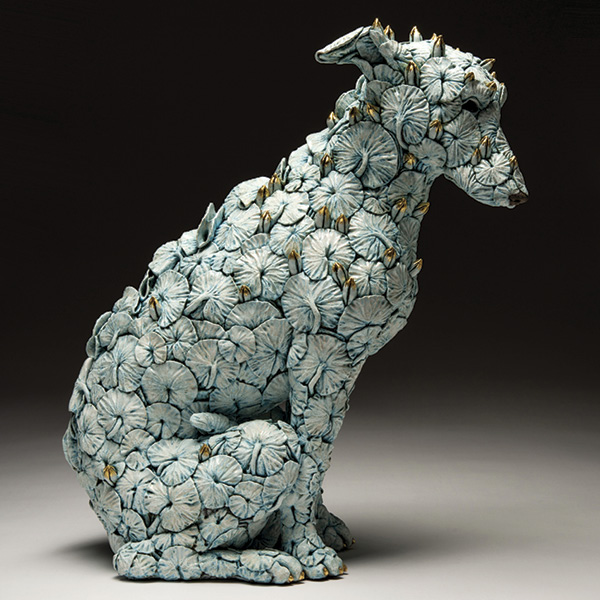 2 Adrian Arleo’s Apparitions III, 24 in. (61 cm) in height, porcelain, gold leaf, 2022.