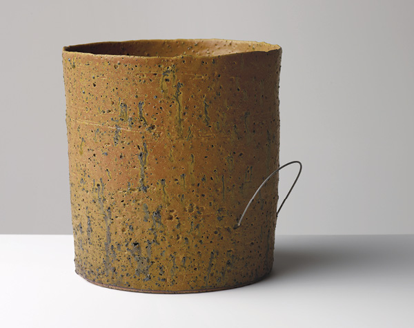 6 Spatial Object 5, 13¾ in. (35 cm) in height, stoneware, collected earthen materials, glaze, metal wire, 2022.