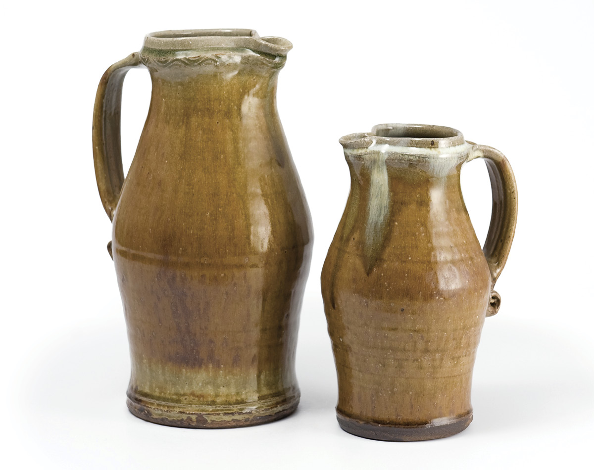 1 Jugs, to 11 in. (28 cm) in height, stoneware, ash glaze.