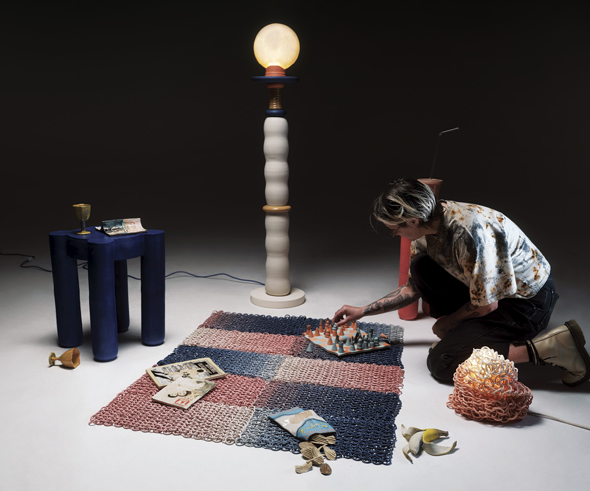 Etty Anderson working on the concept of a room filled with objects that toy with the user’s experience. Photo: N. Lang.