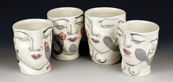 1 Akio Takamori’s cups, to 4¾ in. (12.1 cm) in height, porcelain, 1998.