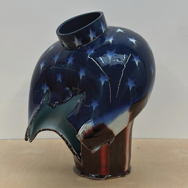 1 Steven Young Lee’s Red, White, and Blue Jar #2, 17 in. (43.2 cm) in height, porcelain, cobalt slip, copper slip, glaze, 2025.