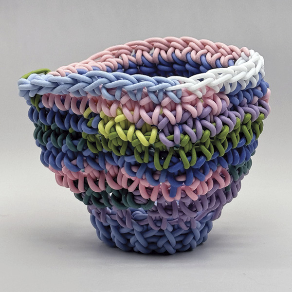 1 Jeremy Brooks’ Knot Pot #2506, 3½ in. (8.9 cm) in diameter, crocheted colored porcelain, 2025.