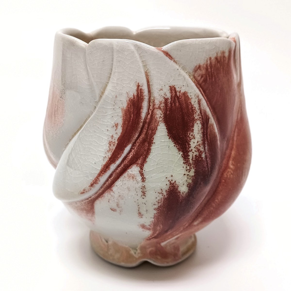 2 Stacy Larson’s Floral Cup, 4 in. (10 cm) in height, porcelain, soda fired to cone 6, 2023.