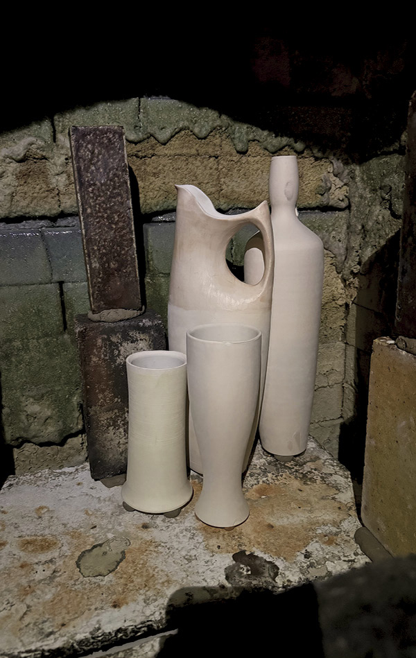 11 Slipped bisqueware loaded into the soda kiln.