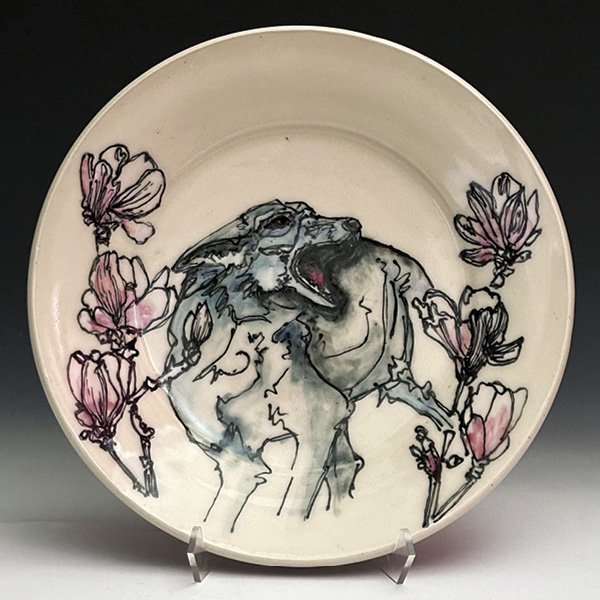 1 Natalie Reed’s Fox and Magnolias Plate, 10¼ in. (26 cm) in height, porcelain, 2024.