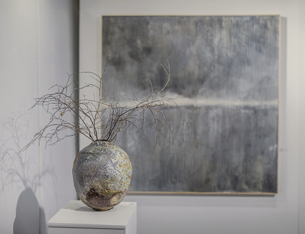 7 Gallery view with Migration: the world in a vessel (foreground) and Limen (background). Photo: Roan Callahan.