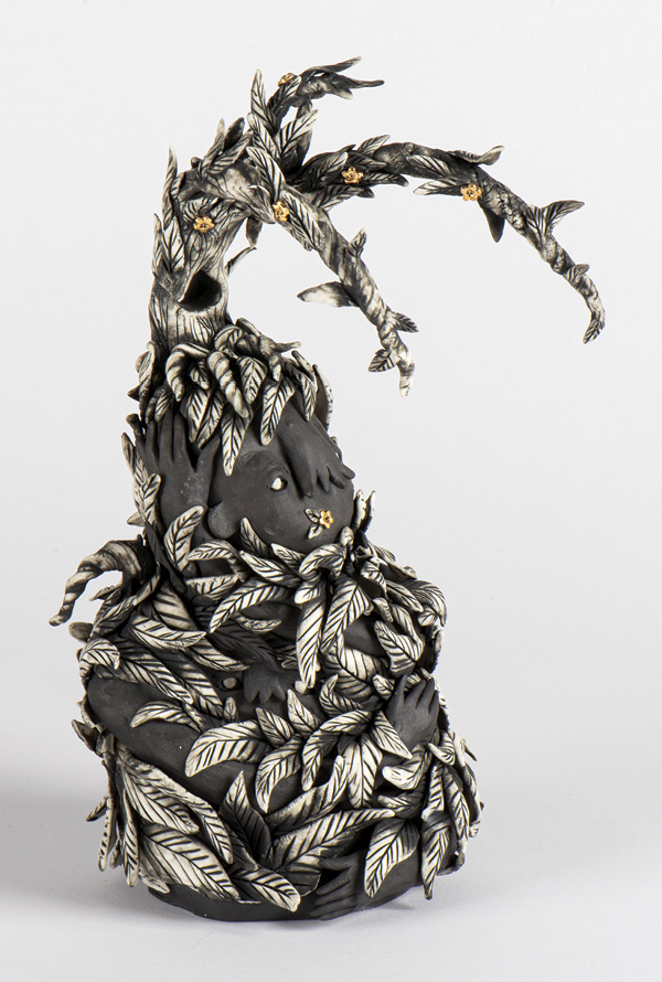 Untitled, Special porcelain, onyx porcelain, stain, fired to 2318°F (1270°C) in an electric kiln, gold luster, 2023.