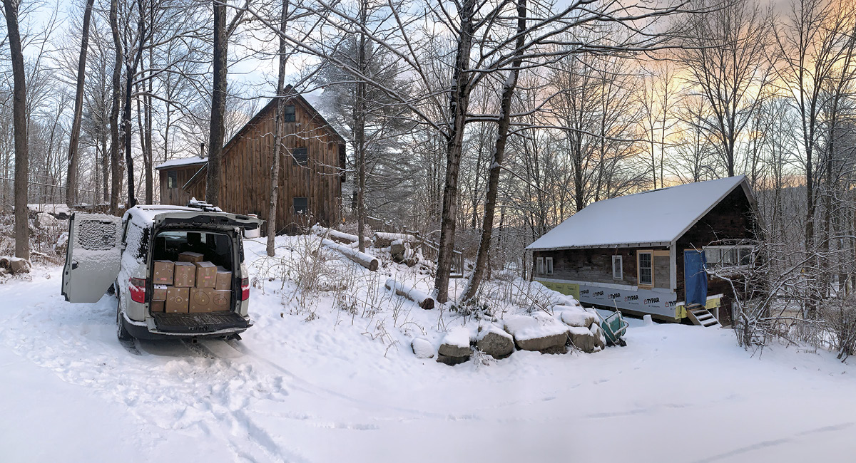 Outside view of Jodie Masterman's studio in winter.